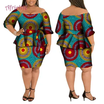  Африканские платья для женщин, топы с вырезом лодочкой и комплекты юбок выше колена, модный костюм в Анкаре для офисных леди WY4146