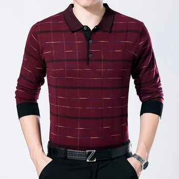  Новое поступление 2018, мужская осенняя трикотажная рубашка в полоску с длинным рукавом, мужской повседневный свитер с отложным воротником, Бесплатная доставка